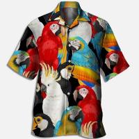 Camisa hawaiana de manga corta con estampado 3D de loro de verano para hombre y mujer, ropa para hombre - details 1