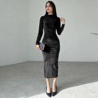 Maxi vestidos ajustados para mujer, vestido de noche elegante y bonito, cuello redondo, manga larga, Color sólido, nuevo, a la moda - details 8