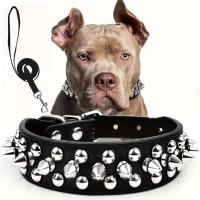 Juego de Collar y correa para perro con pinchos, Collar de perro de cuero con remaches, Collar ajustable para caminar al aire libre - details 0
