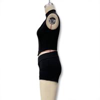 Conjunto de Top Corto Ajustado sin Cuello con Cremallera de Color Sólido para Mujer Primavera/Verano 2025 y Shorts Ajustados de Cintura Alta. - details 2