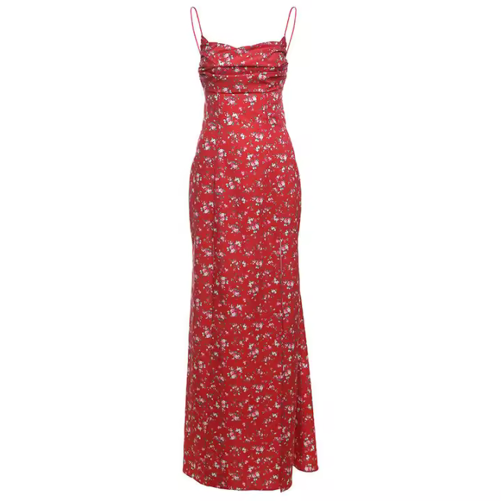 BUNO-maxivestido Floral de primavera para mujer, vestido Vintage con tirantes finos y espalda descubierta con cuello oscilante, bata dividida, tendencia femenina, ropa de calle para salir - 1