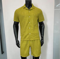 Camisas de cuello alto ajustadas para hombres, camisa de manga corta + pantalones cortos con cordón, tres casual de verano - details 8