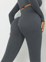 Pantalones de yoga con efecto push-up para mujer, mallas deportivas sin costuras, de secado rápido, de color sólido, para gimnasio y correr - details 13