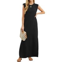 Vestido largo sin mangas para mujer, estilo camisa casual de verano, elegante, clásico, con abertura y bolsillos. - details 5