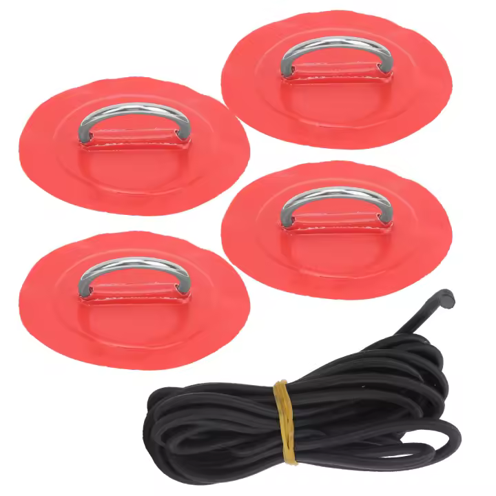 Parche de almohadilla de drenaje para bote inflable, 4 piezas, hebilla fija marina con cuerda elástica (parche rojo) - 1