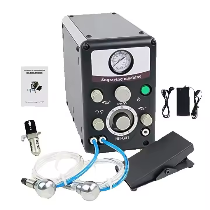 GraverMax Máquina de grabado de joyería neumática de doble extremo de 400-8000 RPM - Sistema profesional de ajuste de piedra y grabado de metal con puntas de cambio rápido 220 V - 1