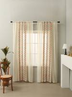 Cortinas De Sala De Estilo Rústico En Khaki Con Bordado De Hojas De Cuatro Colores, Set De Una Pieza Para Ventana De Ángulo - details 0