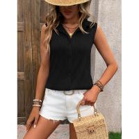 Camisa y blusa de verano sin mangas con botones sueltos de Color sólido para mujer, Tops femeninos 2024 - details 1