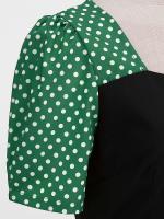 Vestido midi elegante de fiesta con estampado de lunares, manga corta y línea A, informal para verano, para mujer. - details 22