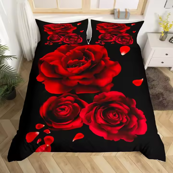 Juego de Ropa de Cama de Rosa Cubierta de Duvet de Poliéster con Fundas de Almohada para Habitación de Niños y Niñas Regalo de Dormitorio Cómodo - 1
