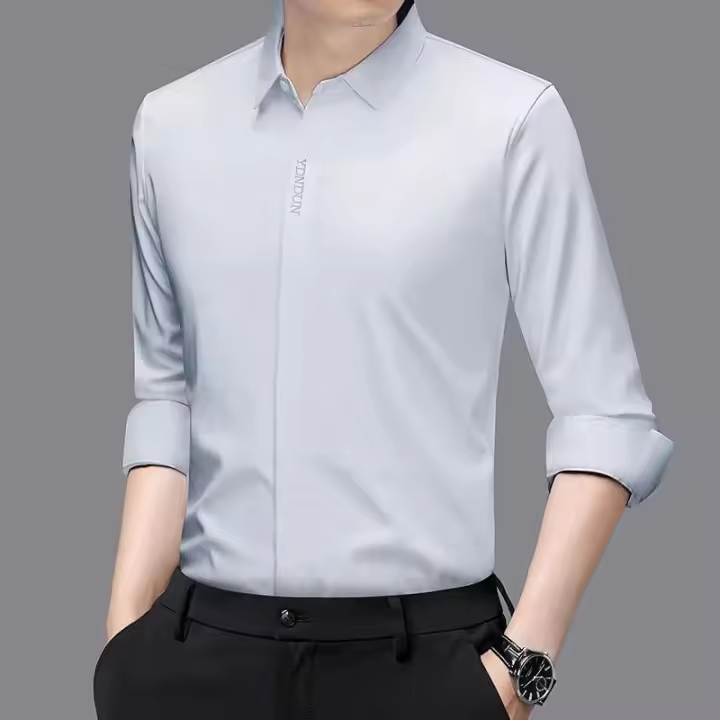 Nueva camisa informal de negocios de manga larga de Color sólido resistente a las arrugas cómoda para todas las estaciones Top versátil - 1