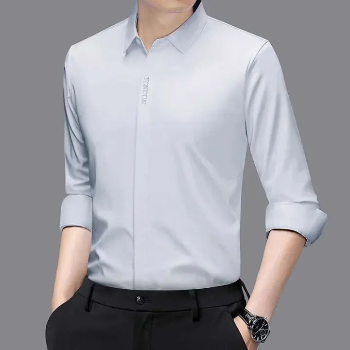 Nueva camisa informal de negocios de manga larga de Color sólido resistente a las arrugas cómoda para todas las estaciones Top versátil - 1
