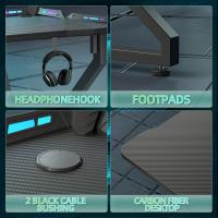 Escritorio LED para videojuegos, 100 x 60 cm, ergonómico, marco en Z con superficie de fibra de carbono, estable, fácil de montar, gancho para auriculares para juegos, estudio, trabajo, hogar, - details 6
