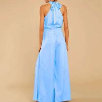 Mono de Pantalones Grandes Piernas para Mujer Ouwu Mono Halter con Lazo en Espalda de Color Sólido - details 11
