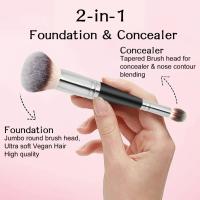Cepillo De Maquillaje Profesional Doble Cabeza 2 En 1 Para Fundamento Corrector Iluminador Polvo Y Rubor Herramientas De Belleza - details 1