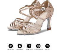 Zapatos de baile de salón con diamantes de imitación para mujer, zapatos de baile latino para niñas, zapatos de fiesta de suela suave para interiores - details 3
