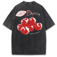 Camiseta de Mujer de Algodón con Estampado de Cerezas Cuello Redondo, Manga Corta, Moda Callejera Fresca y Delicada - details 28