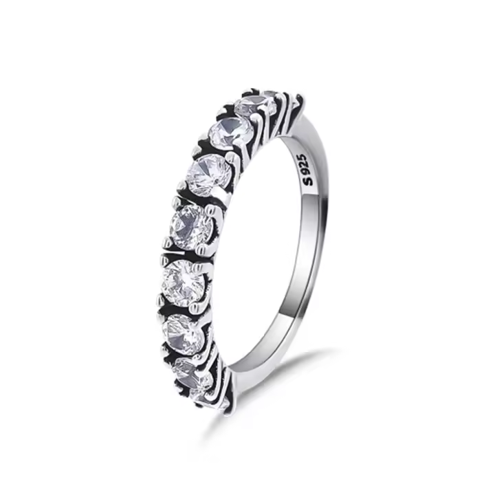 Anillo de Circonio con Brillo Geométrico Sencillo Plata Pura Ideal para Fiestas, Bodas, Regalos de Moda para Mujeres y Niñas - 1