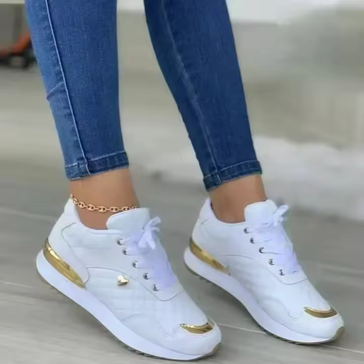 Zapatillas de deporte de malla para mujer, zapatos planos con cordones de retazos, zapatos femeninos ligeros, clásicos y versátiles - 1