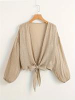 Cárdigan liso de manga larga para mujer, cárdigan informal con nudo frontal para playa, trajes de baño y ropa para mujer - details 6