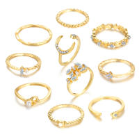 Conjunto de anillos de 10 Uds para mujer, conjunto de anillos de cadena de color dorado, estilo bohemio, moneda, serpiente, Luna, estrella, fiesta, tendencia, regalo, joyería - details 6