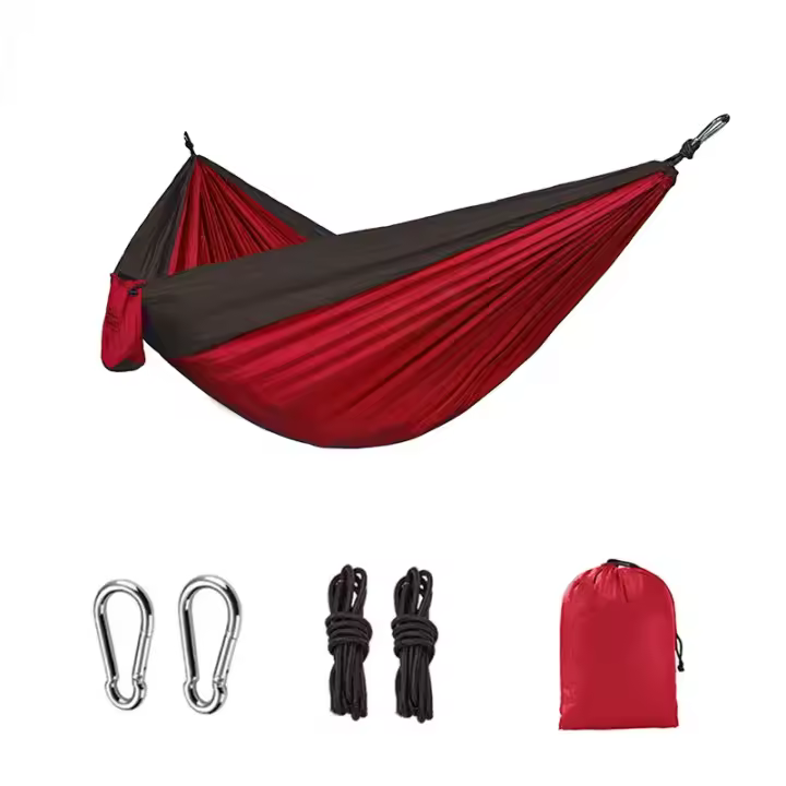 Hamaca para acampar al aire libre para una sola persona con hamaca de nailon de Color a juego, cama colgante portátil de tela de paracaídas de alta resistencia - 1