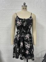 Vestido corto de verano nuevo elegante sin mangas con estampado y correa elástica en la cintura para mujer. - details 1