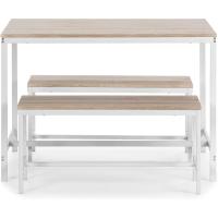 Mesa y 2 Bancos Lisboa Blanco para Comedor o Cocina, Mesa 110 cm x 70 cm x 75 cm, Estructura metálica - details 1