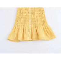 BUNO-moda para mujer, Mini vestido plisado a cuadros con una botonadura, Vintage, cuello de solapa, manga corta, vestidos elegantes para mujer - details 7