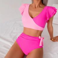 Conjunto de Traje de Baño para Mujer de Dos Piezas Sexy Bikini con Corte Curvo y Almohadilla para el Pecho Traje de Baño de Cintura Alta con Sujetador de Manga con Volantes - details 12