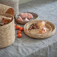 Caja de almacenamiento tejida de paja hecha a mano Circular con tapa, cesta de flores para aperitivos y cosméticos, organizador de maquillaje, 1 piezas - details 5
