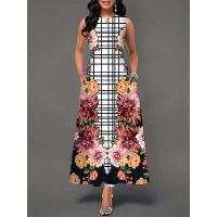 Women's Boho Long Dress Elegant Sleeveless Floral Print Casual Beach Party Summer Dress - details 48