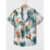 Camisa casual de manga corta con botones de albahaca rosa para hombre, playa con camisa estilo hawaiano - details 2