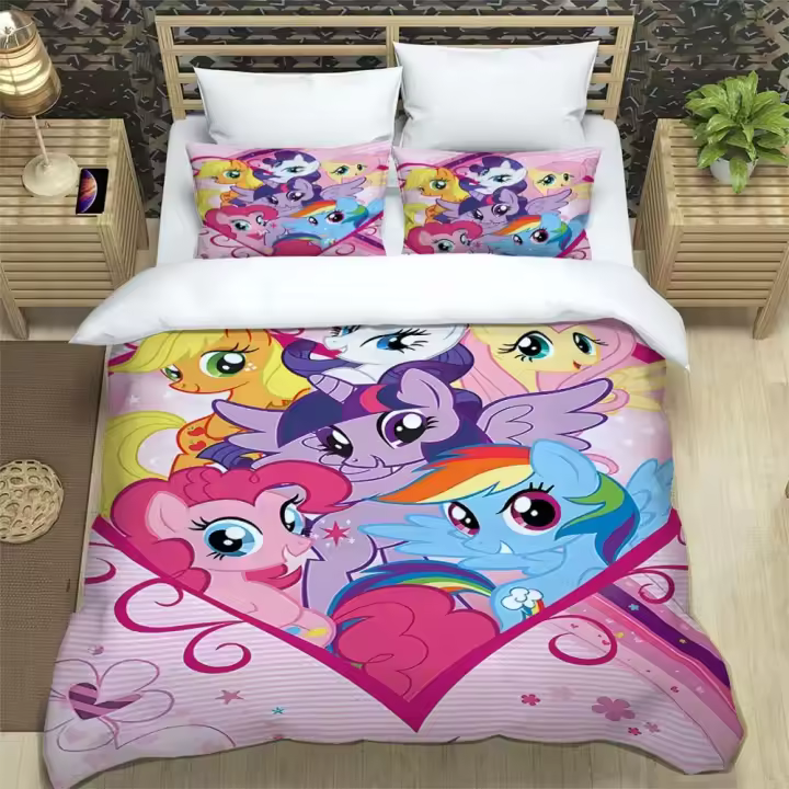 Juego de cama con estampado 3D de unicornio y poni arcoíris, funda nórdica, suave y cómoda, tamaño King, personalizado - 1