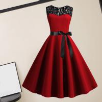 Vestido de Navidad rojo de encaje para mujer, ropa de manga corta Swing, disfraces de Navidad, vestidos de fiesta, bata Vintage, 2024 - details 9