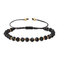Moda Boho joyería ajustable pulsera con correa trenzada pulsera con cuentas de piedra de cristal negro para mujer accesorio joyería - details 3