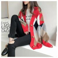 Cárdigans elegantes a cuadros para mujer, suéteres de gran tamaño con botones y manga abombada, Tops para invierno y primavera 2024 - details 0