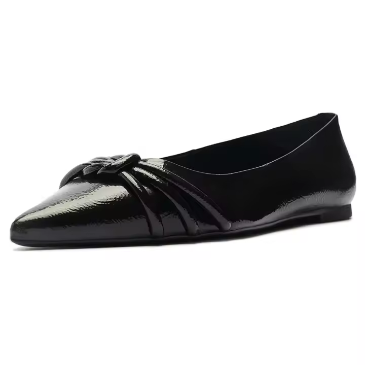 Tendencia de moda plana puntiaguda para mujer, zapatos de cuero de vaca. - 1