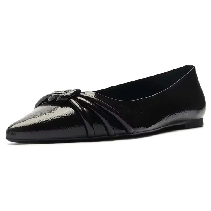 Tendencia de moda plana puntiaguda para mujer, zapatos de cuero de vaca. - 1