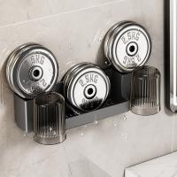 Soporte de plástico para cepillos de dientes, soporte para vasos de enjuague bucal de gran capacidad montado en la pared con tazas, estante de almacenamiento para inodoro que ahorra espacio para el hogar - details 11