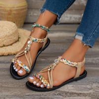 Sandalias versátiles informales de estilo bohemio redondas planas nuevas de verano para mujer - details 0