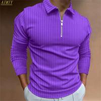 Polo deportivo informal con solapa de color liso para hombre, camisa de manga larga a rayas con cremallera, alta elasticidad, novedad Otoño/Invierno 2024 - details 7