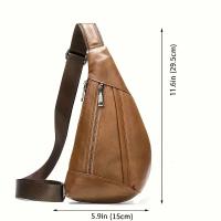 Bolso de pecho de cuero genuino para hombre - Bandolera moderna con forma de silla de montar con compartimentos con doble cremallera, marrón, correa de hombro ajustable, cierre de cremallera seguro, ideal para salidas informales, bolso bandolera informal - details 3
