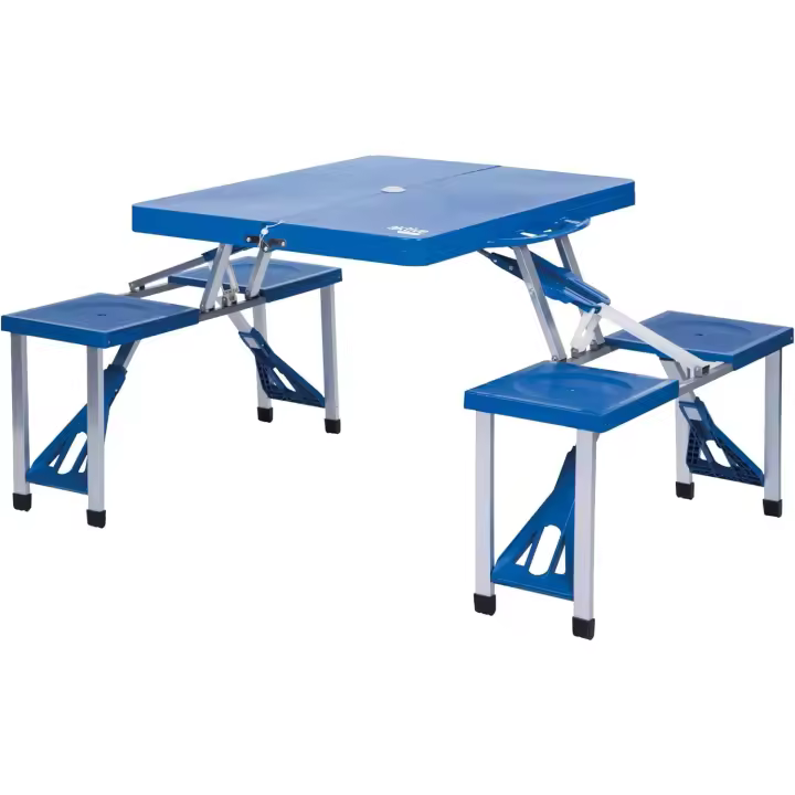 mesas plegable y 4 taburetes, Mesa tipo maletín, Mesa de picnic, Soporte sombrilla - 1