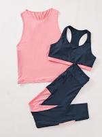 Conjunto de Yoga para Mujer - Sujetador Deportivo Acanalado de Alta Elasticidad con Detalle de Nudo y Leggings con Ribete de Contraste - Mezcla de Poliéster Transpirable, Lavable a Máquina - Perfecto para Todas las Estaciones - details 1