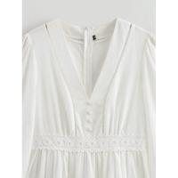 Vestido casual mini de playa de algodón con costuras, manga larga, blanco, primavera 2025, para mujer - details 2