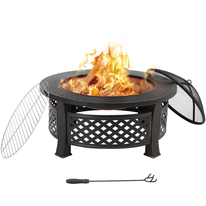 Hogar de Fuego 3 en 1 con Rejilla Protección de Chispas Tamaño Grande Ø81cm - 1