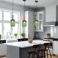 Lámpara colgante de vidrio,Lámpara colgante de vidrio Verde y enchufe dorado Lámpara de techo Candelabro - details 11