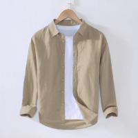Camisa de Algodón Lino para Hombres en Otoño Cuello Cargado Casual Manga Larga - details 1