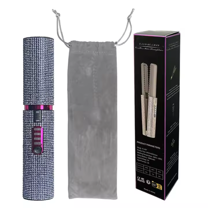 2-IN-1 Electric USB Hair Straightener Curler Fashion Colored Diamond Design Wireless Travel Hair Straightening Styler Brush - 1